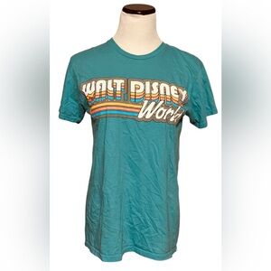 EUC Walt Disney World Turquoise Retro Pastel Logo Adult Cotton T Shirt